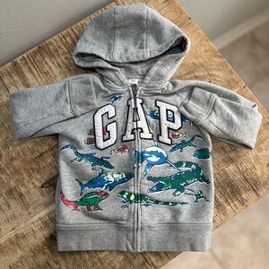 GAP Kids Gray Hoodie with Colorful Dinosaurs ,Sharks and crocodiles Design.